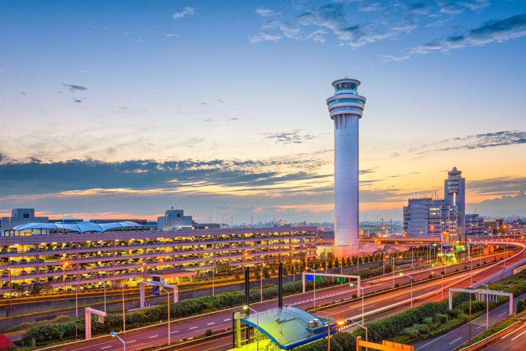 Tokyo, Japan at the control tower of Haneda Airport.