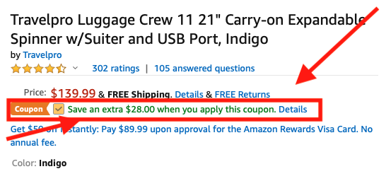 $28 coupon for Travelpro Luggage Crew 11 21" Carry-on Expandable Spinner w/Suiter and USB Port