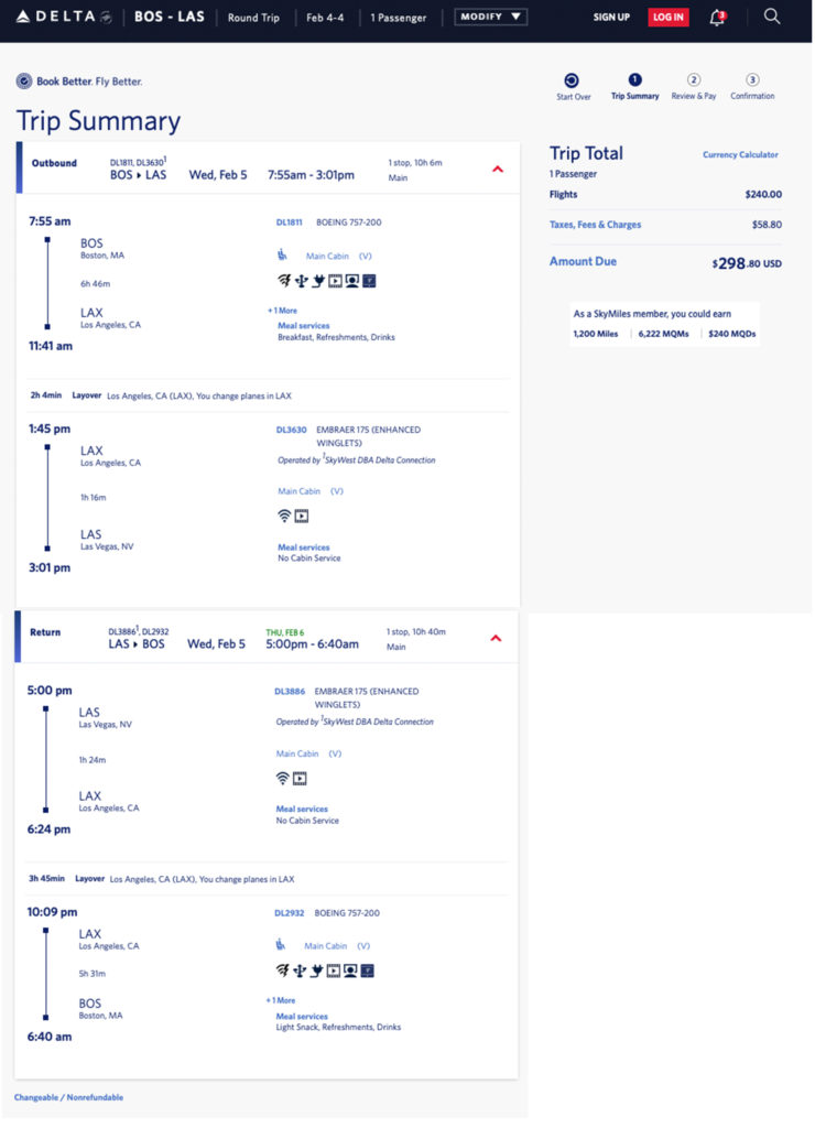 Boston to Las Vegas Delta mileage run.