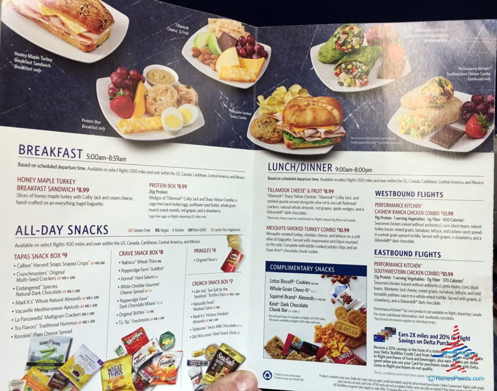 Delta Air Lines Flight Fuel menu as of December 2019.