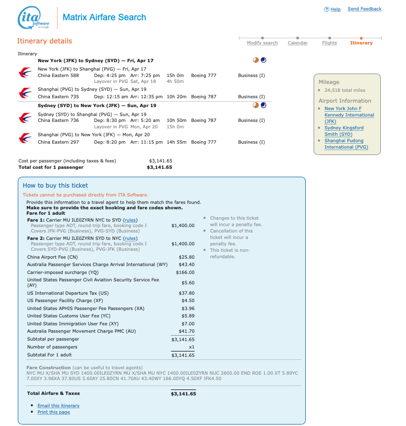 Depart JFK on April 17, return departure on April 19.