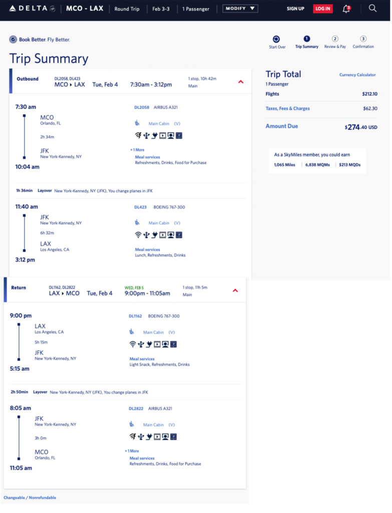 Delta mileage run from Orlando to LAX on February 4.