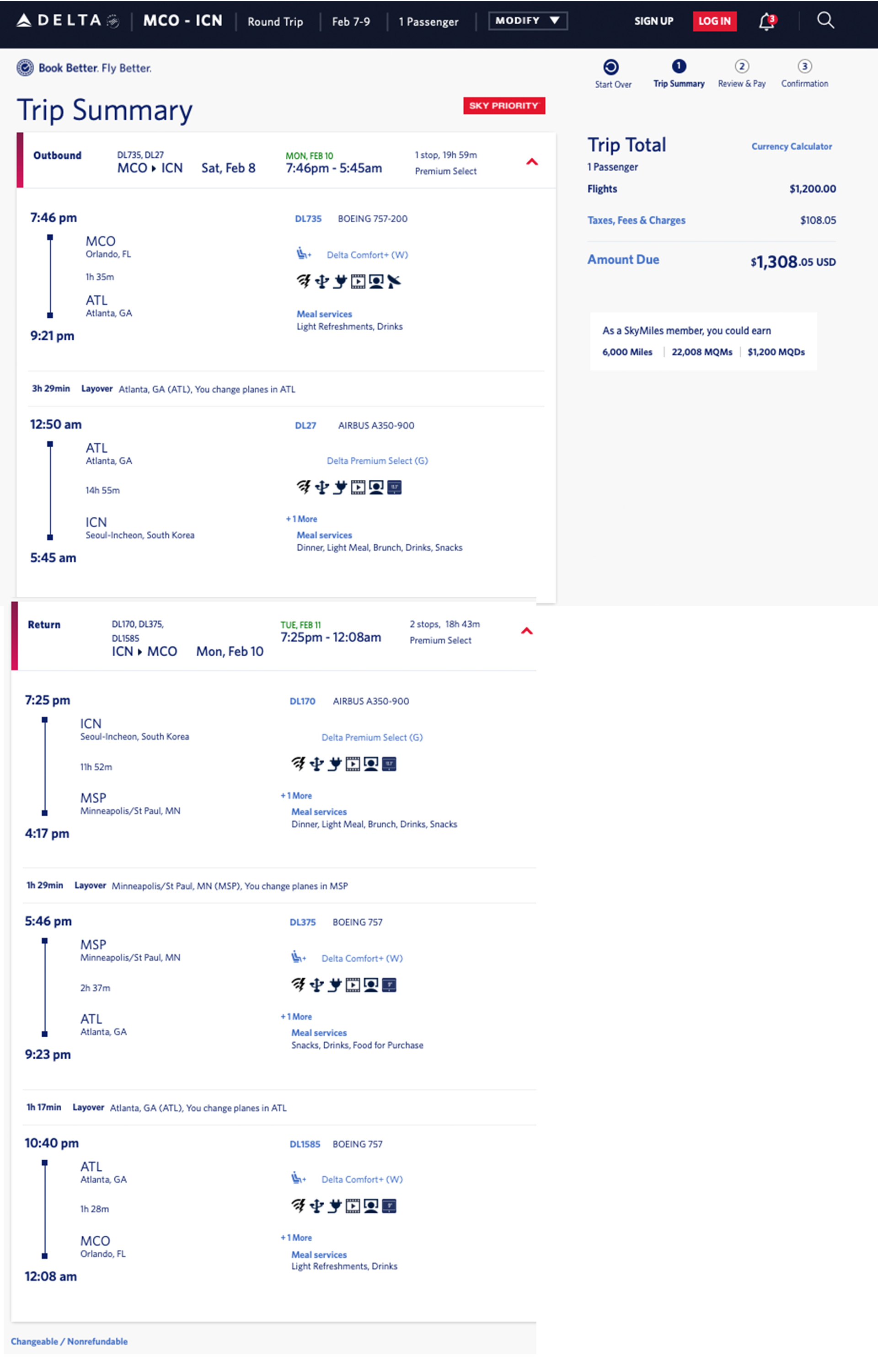 Delta Premium Select mileage run: Orlando to Seoul, South Korea in February 2020.