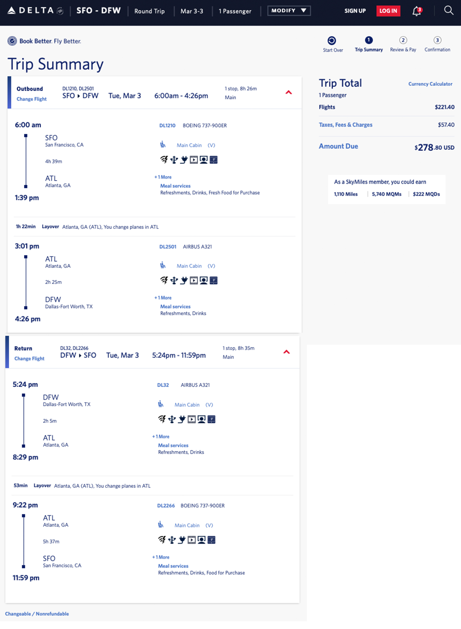 San Francisco to Dallas (DFW) — Delta Single Day Mileage Run: 5,740 MQM at 4.9 CPM in Main Cabin!