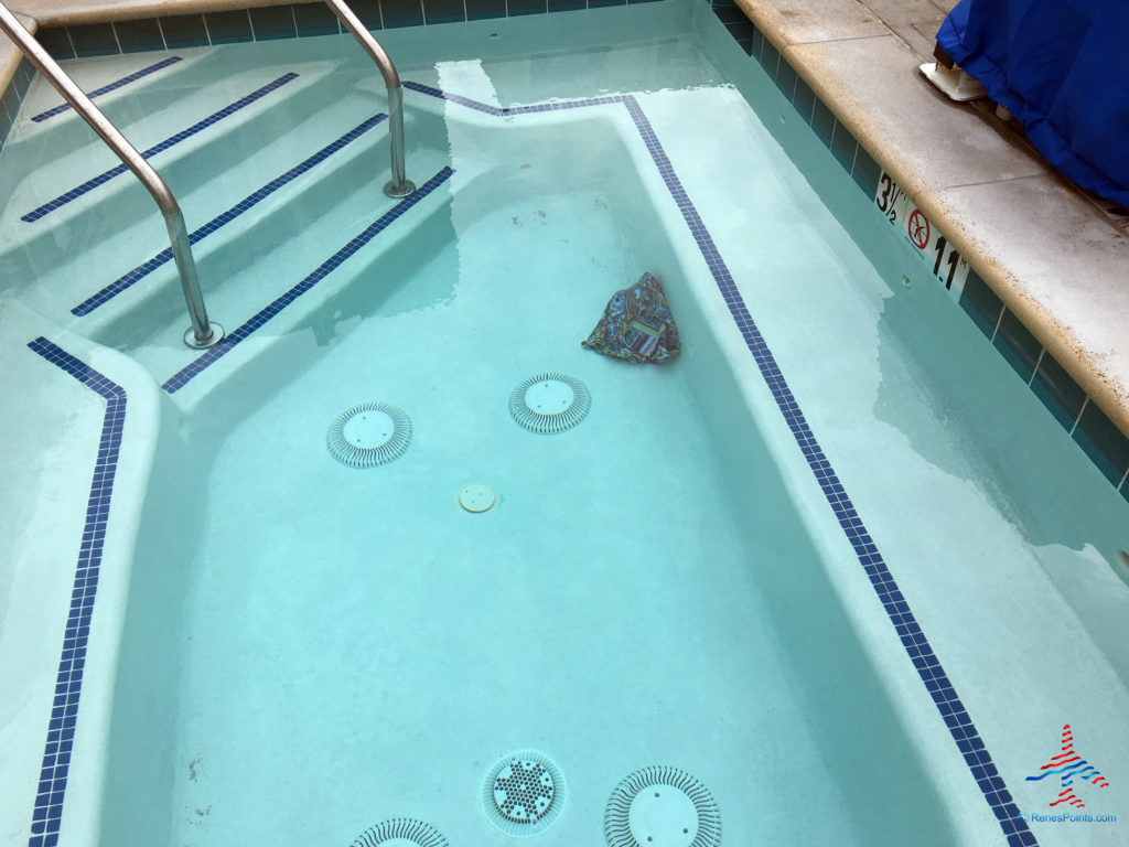 Discarded swimsuit trunks are seen inside the jacuzzi hot tub at the Holiday Inn & Suites Anaheim hotel near Disneyland in Anaheim, California.