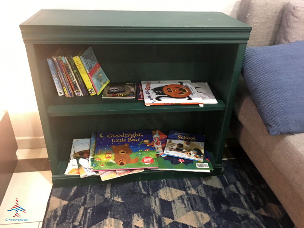 Books available in the kids area inside the lobby is seen at the Holiday Inn & Suites Anaheim hotel near Disneyland in Anaheim, California.