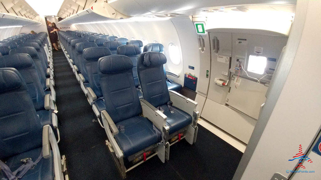 Exit rows 26 are seen on a Delta Air Lines Airbus A321 prior to retrofit.