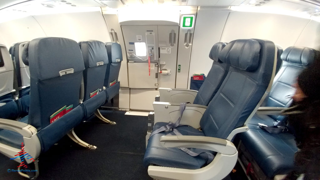 Exit row 26 is seen on a Delta Air Lines Airbus A321 prior to retrofit.
