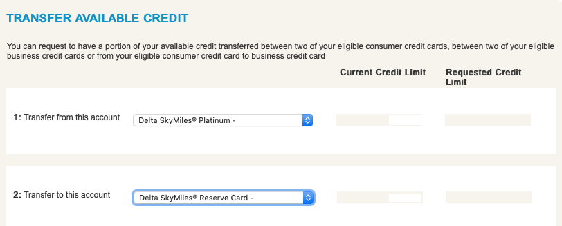 Transfer credit lines between Amex cards