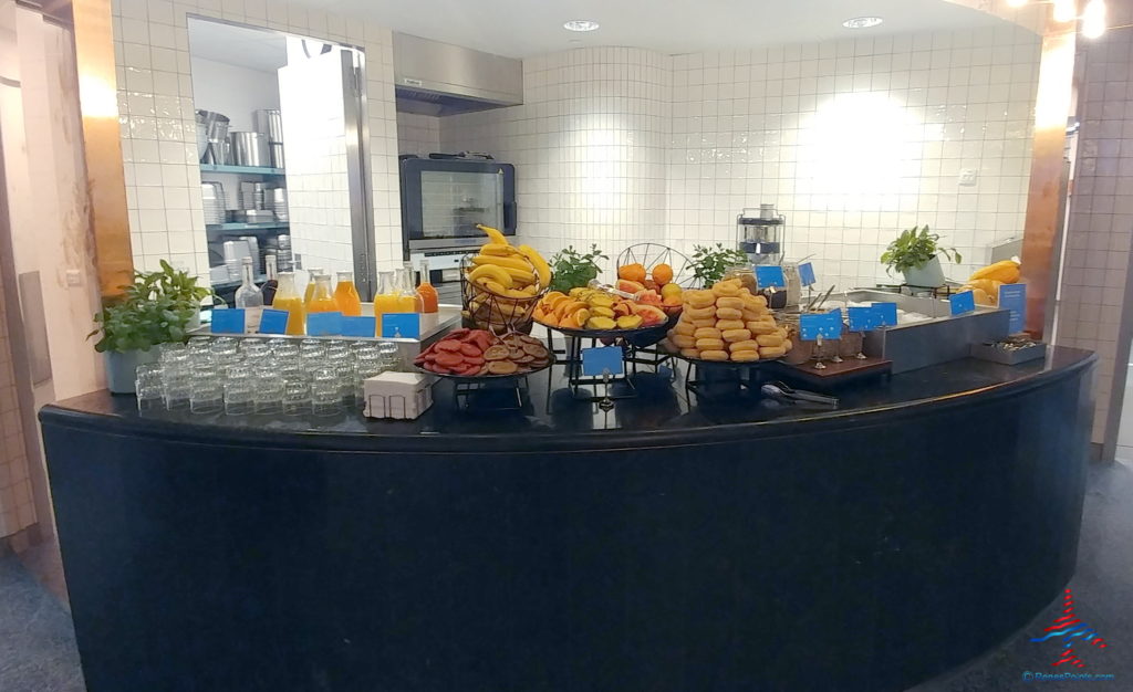 a counter with food on it