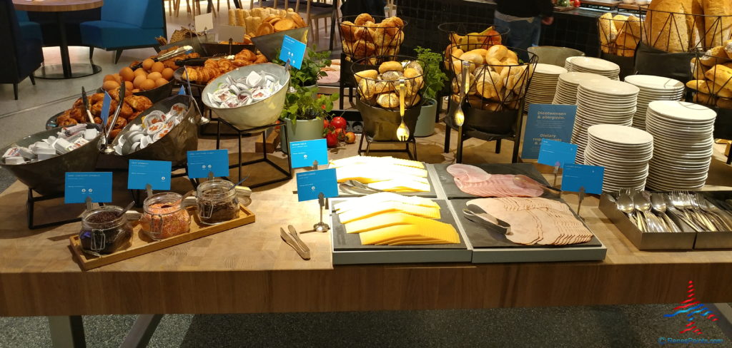 a buffet table with different types of food