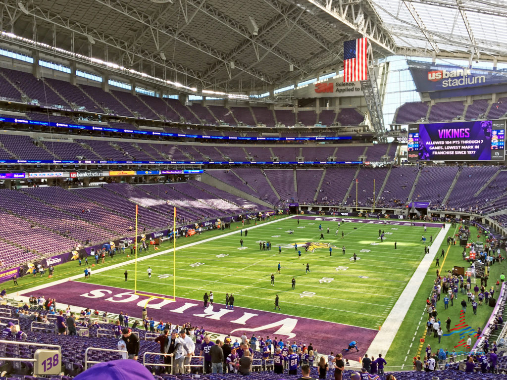 Pre-game activities are seen before the Detroit Lions play the Minnesota Vikings at US Bank Stadium in Minneapolis, Minnesota on November 8, 2016.