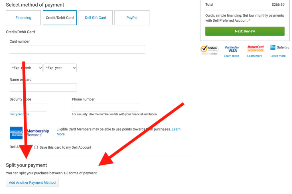 Split payments on Dell.com
