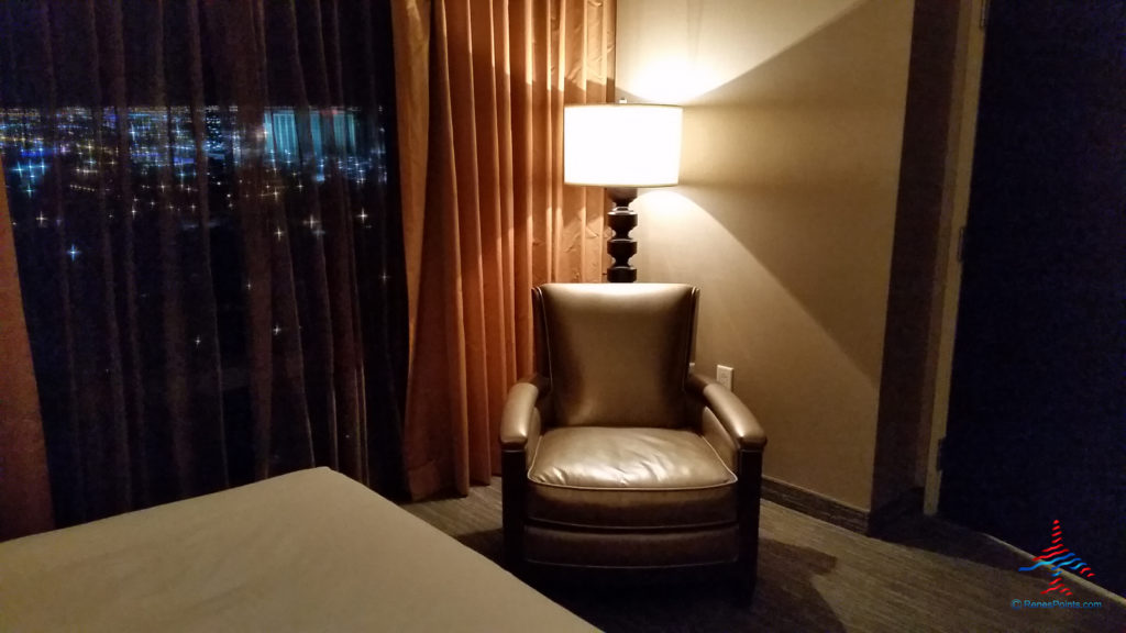 A leather chair is seen inside a Salon Suite hotel room at Palms Casino Resort in Las Vegas, Nevada.