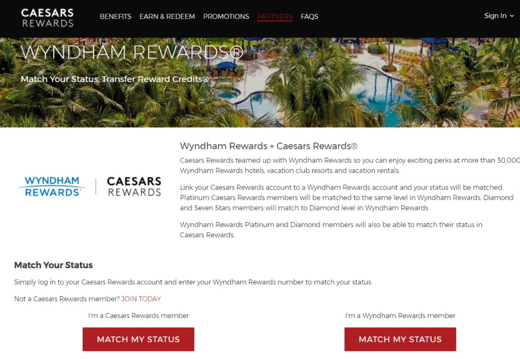 status match my wyndham rewards diamond to caesars Eye of the Flyer