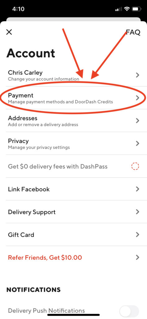 Here's where to add payment for the Chase Sapphire Reserve® DoorDash benefit.