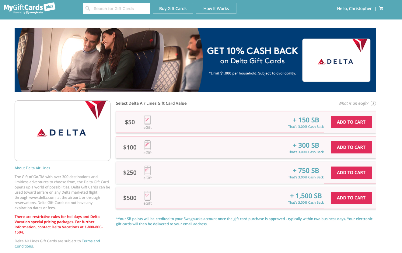 discounted delta gift card