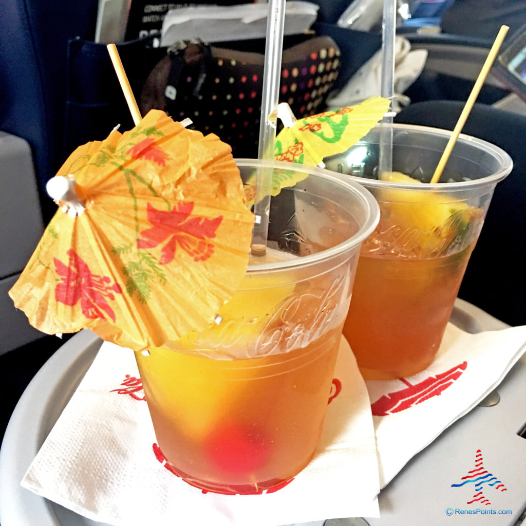 Mai Tais are served as pre-departure beverages in Delta Air Lines first class (757-200) prior to a SEA to Kona, Hawaii flight.
