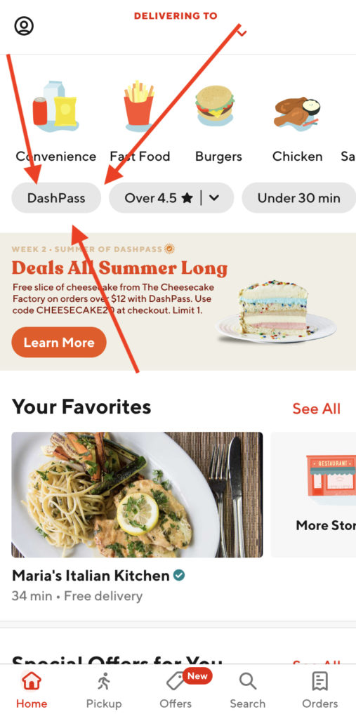 Select "DashPass" on your DoorDash home screen.