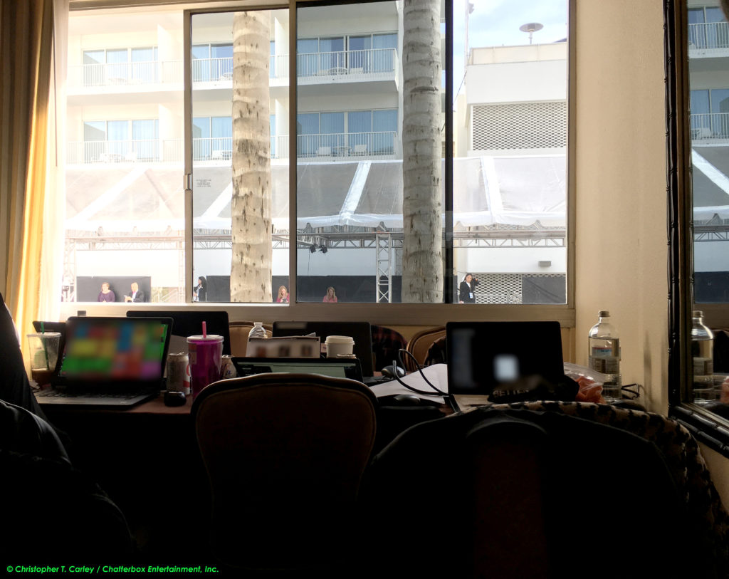 Hotel work space for the Golden Globe Awards at the Beverly Hilton Hotel in Beverly Hills, California.