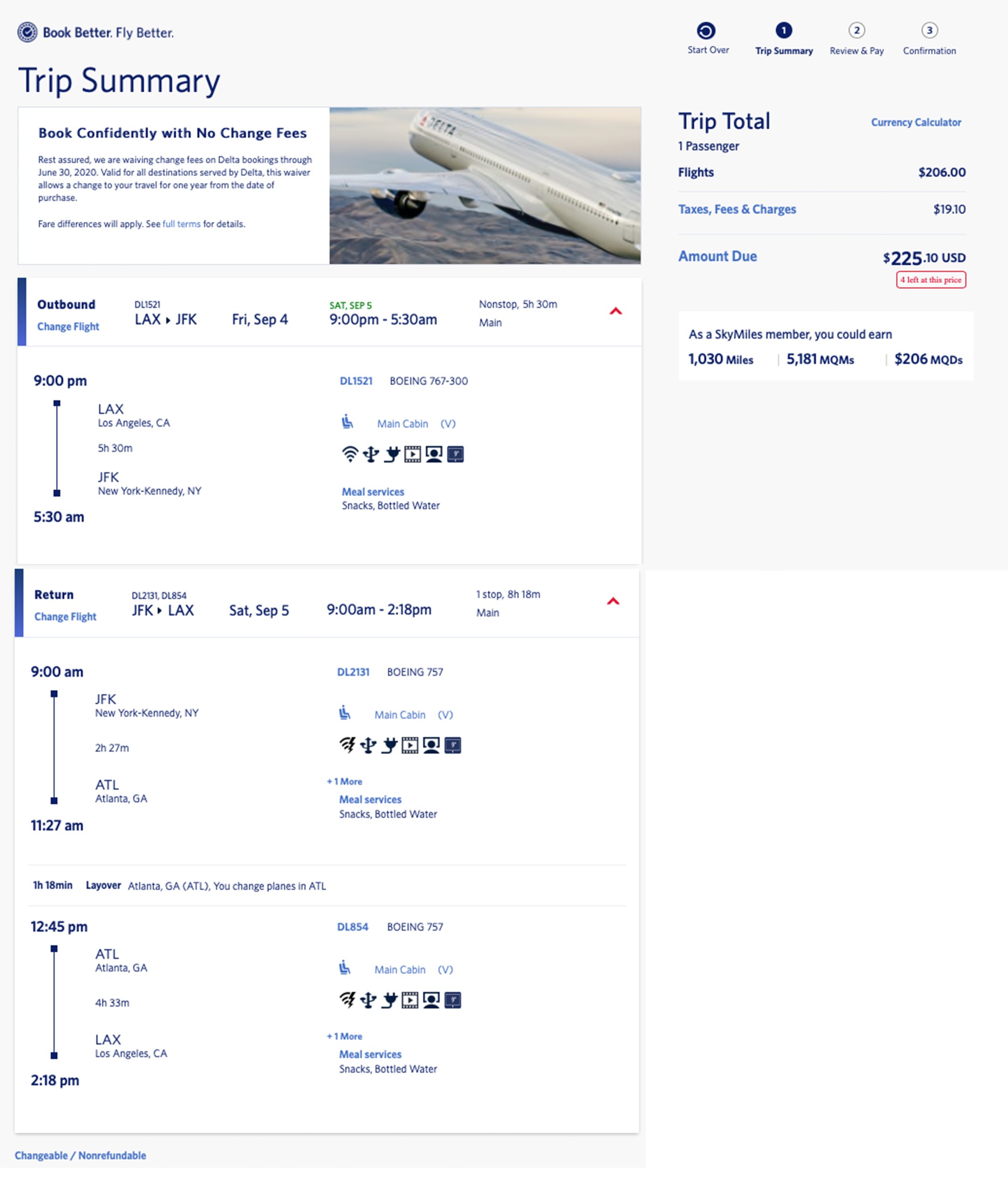 Delta Elite Mileage Run from LAX to JFK: 3 CPM in Basic Economy, 4.7 in Main Cabin
