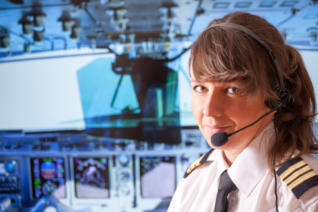 An airline pilot in the cockpit