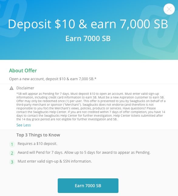 Swagbucks - Aspiration promotion