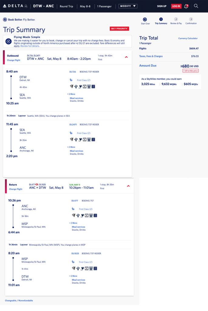 Delta Mileage Run from Detroit to Anchorage