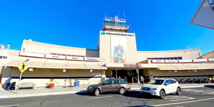 A flight departs Hollywood Burbank Airport in Burbank, California (BUR) on Wednesday, April 28, 2021.