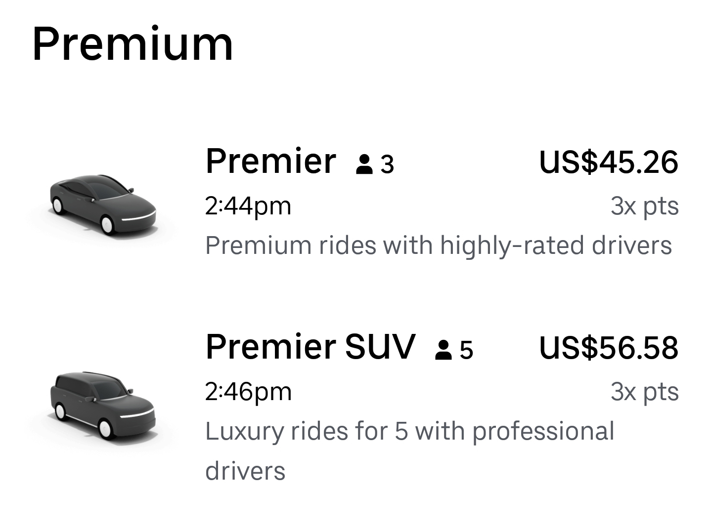 cost for uber premier vs uber comfort Eye of the Flyer