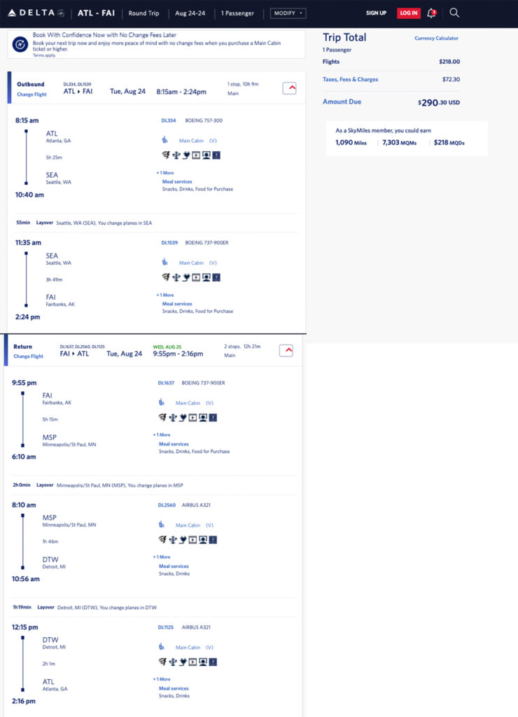 Atlanta to Fairbanks Delta mileage run.