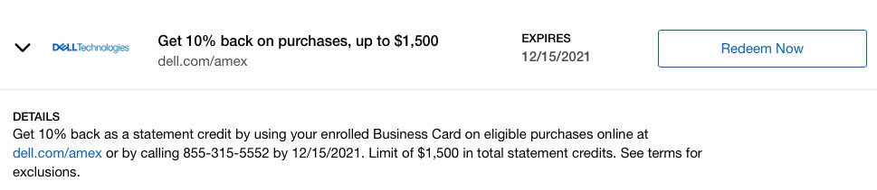 Dell Amex Offer for the Amex Business Platinum Card