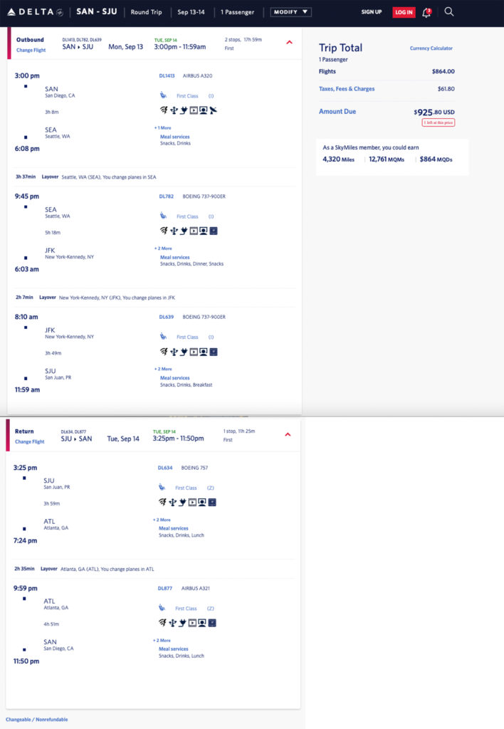 Delta mileage run: San Diego to San Juan