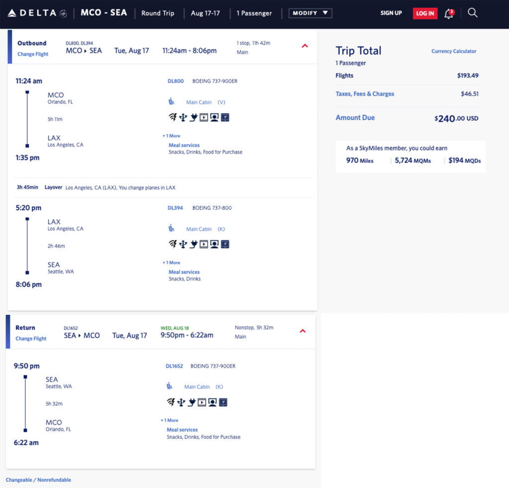 Delta mileage run: Orlando to Seattle via LAX