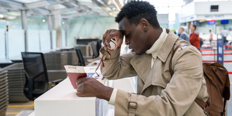 Frustrated traveler at airport