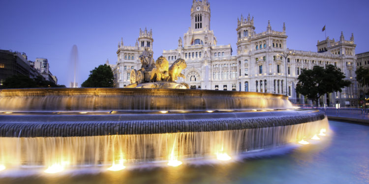 Plaza de la Cibeles (Cybele's Square) - Central Post Office (Palacio de Comunicaciones), Madrid, Spain.