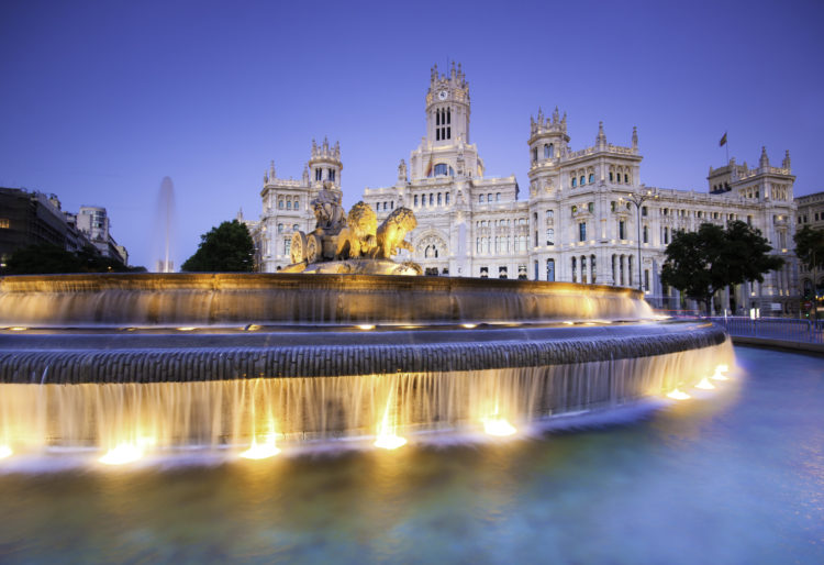 Plaza de la Cibeles (Cybele's Square) - Central Post Office (Palacio de Comunicaciones), Madrid, Spain.