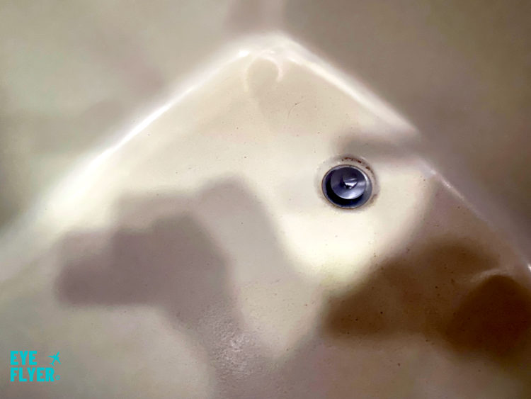 A view of a dirty tub inside the bathroom of a SpaTower kingsize bedroom at Bellagio Resort & Casino Las Vegas. Bellagio is located on the Las Vegas Strip in Paradise, Nevada.