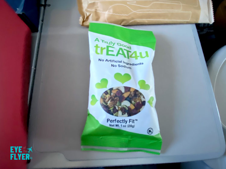 trEAT4u Trail Mix -- part of the Delta Air Lines banana bread breakfast box served in first class during a flight.