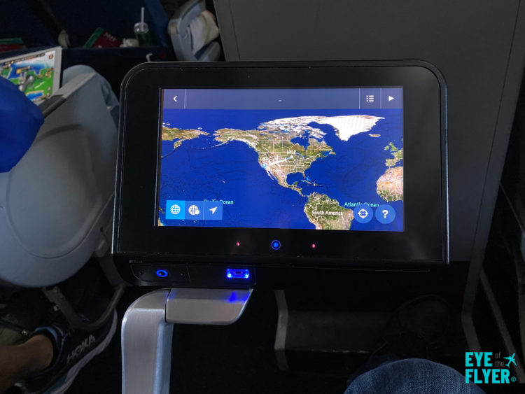 An IFE is seen in front of seat 14D in seen in a Delta Air Lines A321 aircraft. The seat is available in Delta’s Comfort+ service class.