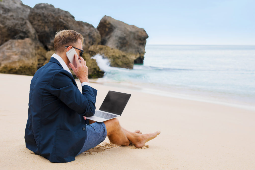 Working remotely on a beach