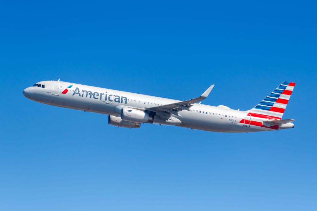 New York City, New York - March 1, 2020: American Airlines Airbus A321 airplane at New York JFK Airport in the United States. Airbus is a European aircraft manufacturer based in Toulouse, France.