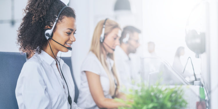 Call center representative on phone call