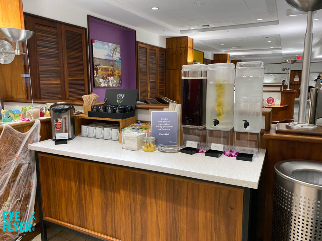 Drink station at the Delta Sky Club Honolulu airport lounge.