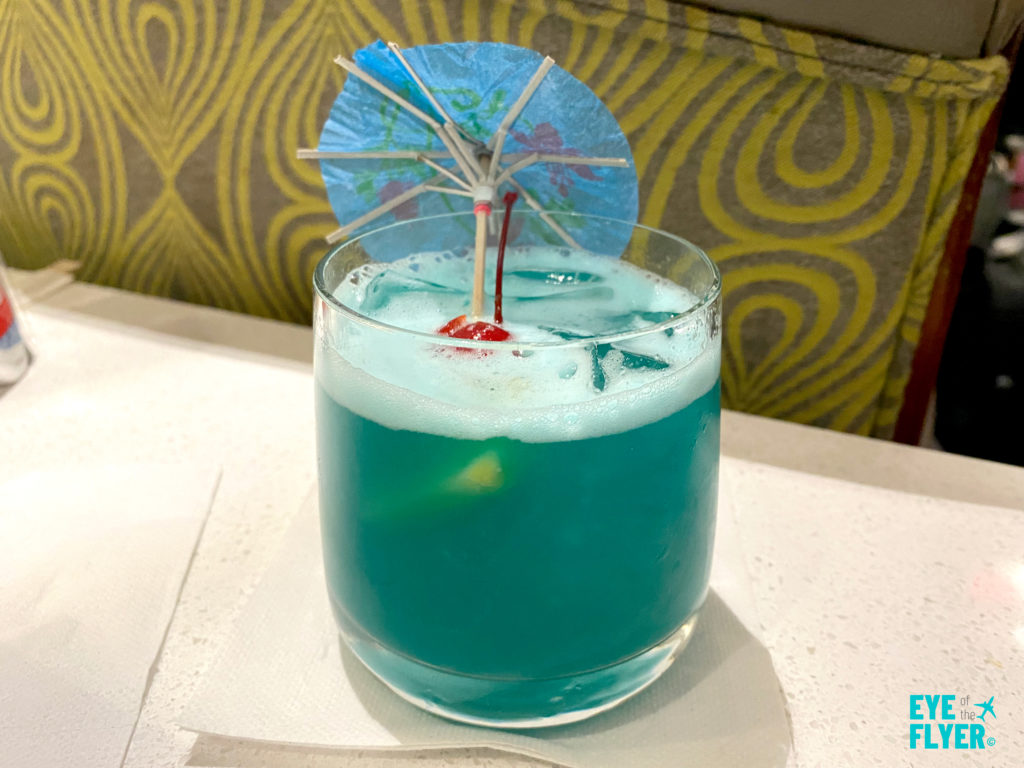 Tropical Blue Hawaii drink at the Delta Sky Club Honolulu 