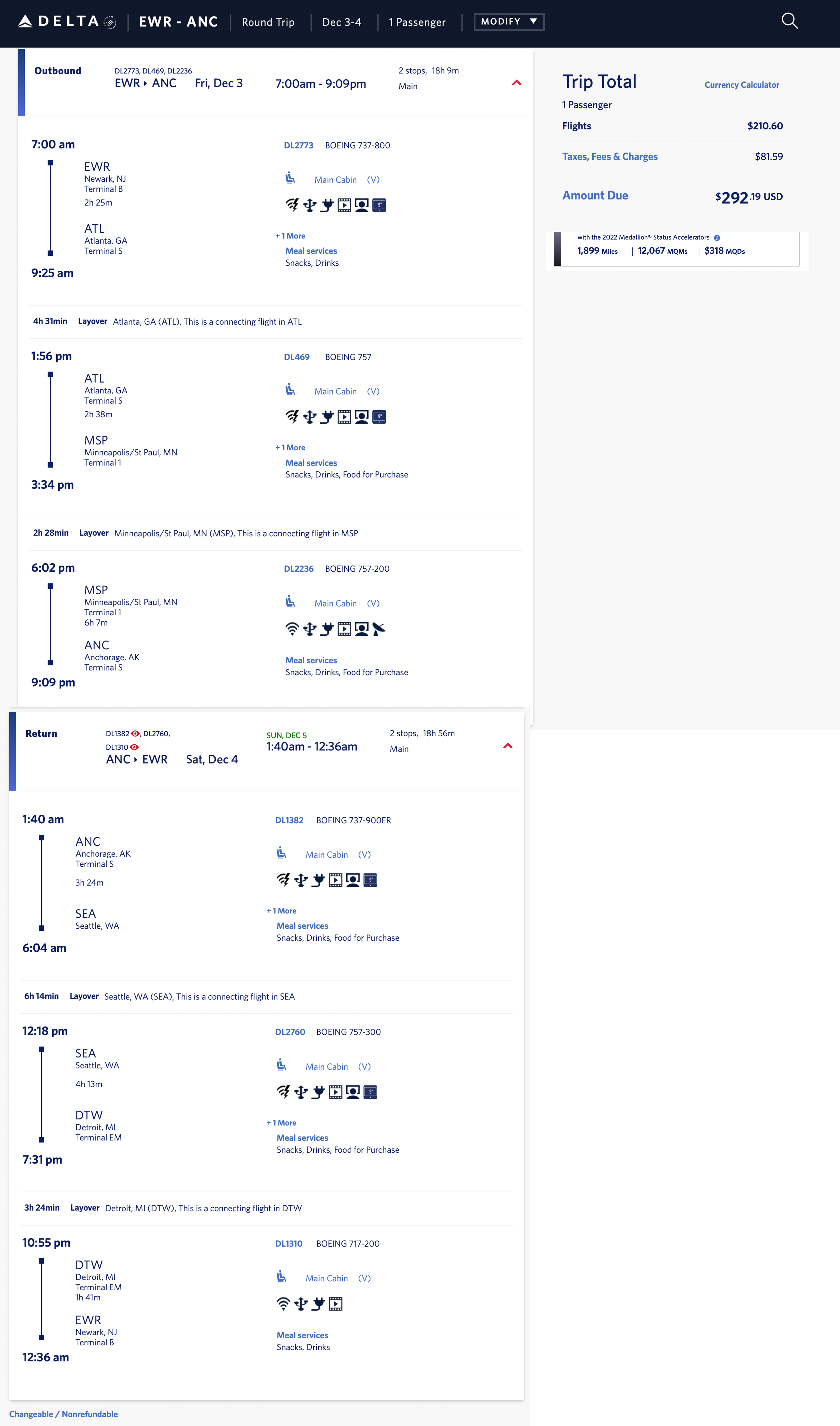 Newark to Anchorage Delta mileage run