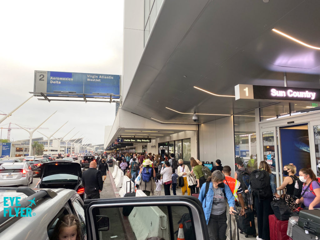 Long lines at Delta Air Lines's check-in area at LAX airport.