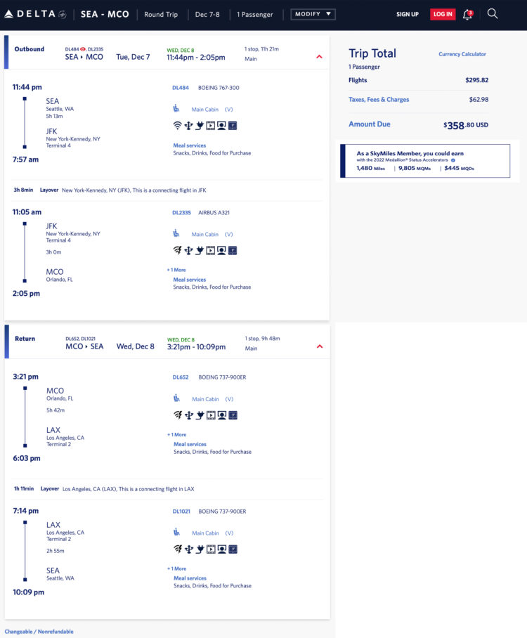Delta Elite Mileage Run: Seattle to Orlando — 9,805 MQM at 3.7 CPM