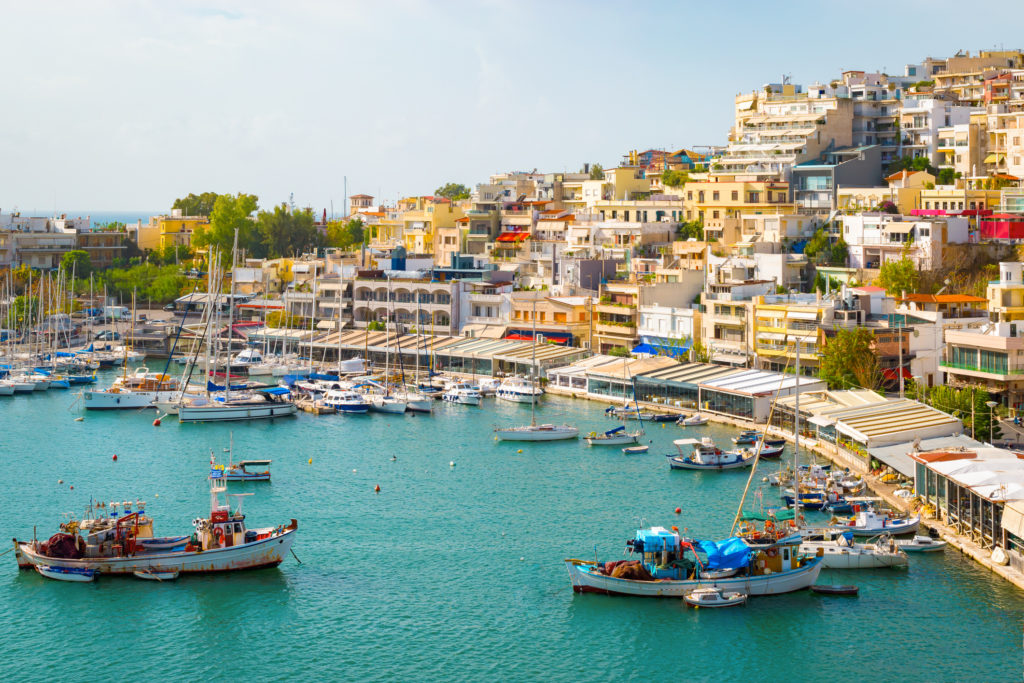 Mikrolimano, fishing port with colorful buildings and restaurants. Athens, Greece - Piraeus, Mikrolimano harbor.