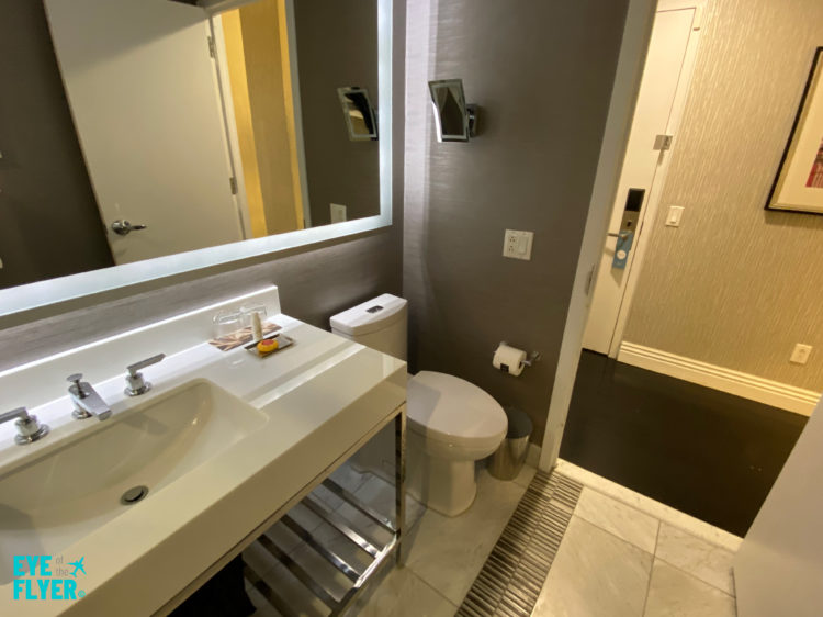 Bathroom inside a King Premier Room at the Kimpton Muse Hotel near Times Square in New York